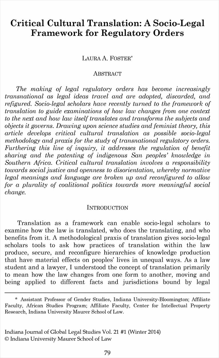 Critical Cultural Translation: A Socio-Legal Framework for Regulatory Orders [Article]