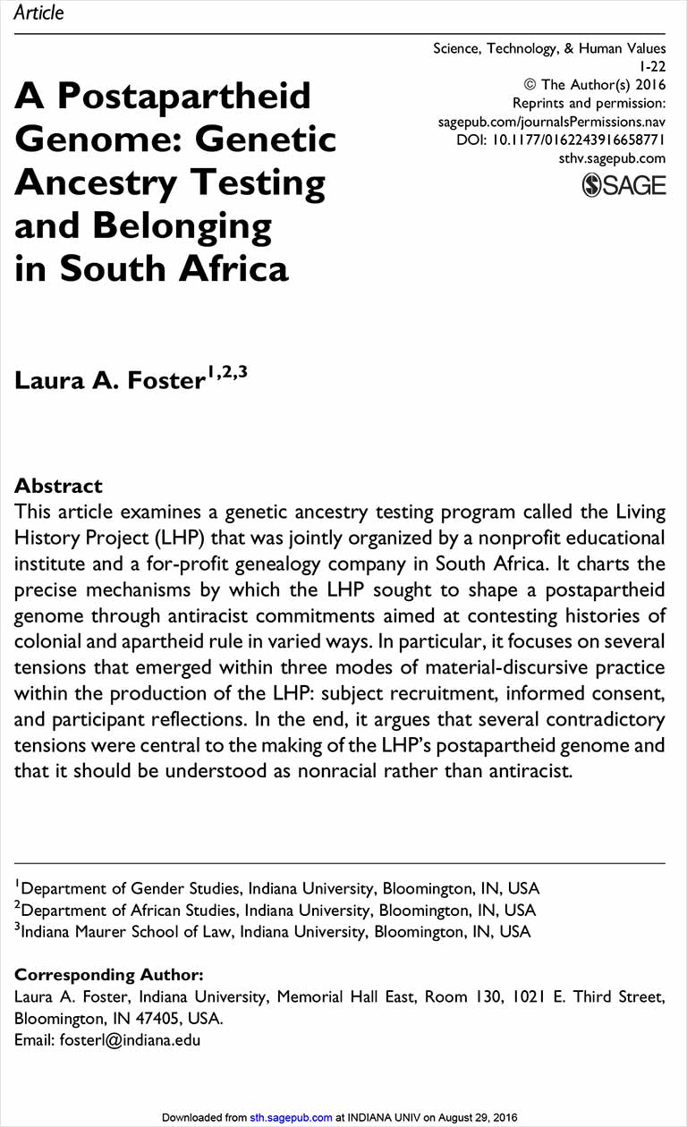 A Postapartheid Genome: Genetic Ancestry Testing and Belonging in South Africa [Article]